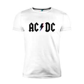 Мужская футболка премиум с принтом ACDC в Новосибирске, 92% хлопок, 8% лайкра | приталенный силуэт, круглый вырез ворота, длина до линии бедра, короткий рукав | Тематика изображения на принте: acdc | rock | блюз рок | рок | рок группа | рок н ролл | хард рок | эйсидиси