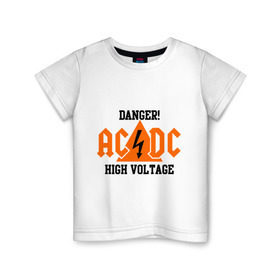 Детская футболка хлопок с принтом ADCD high voltage в Новосибирске, 100% хлопок | круглый вырез горловины, полуприлегающий силуэт, длина до линии бедер | acdc | rock | блюз рок | рок | рок группа | рок н ролл | хард рок | эйсидиси