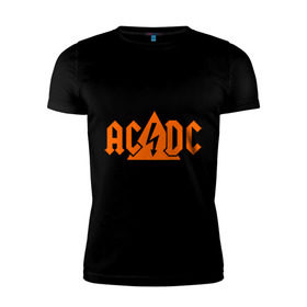 Мужская футболка премиум с принтом ADCD high voltage в Новосибирске, 92% хлопок, 8% лайкра | приталенный силуэт, круглый вырез ворота, длина до линии бедра, короткий рукав | acdc | rock | блюз рок | рок | рок группа | рок н ролл | хард рок | эйсидиси