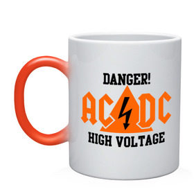 Кружка хамелеон с принтом ADCD high voltage в Новосибирске, керамика | меняет цвет при нагревании, емкость 330 мл | acdc | rock | блюз рок | рок | рок группа | рок н ролл | хард рок | эйсидиси