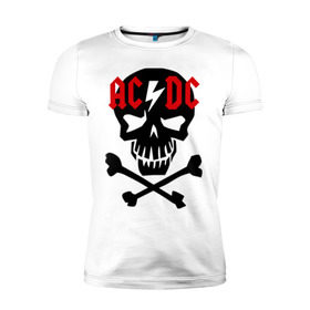 Мужская футболка премиум с принтом ACDC skull в Новосибирске, 92% хлопок, 8% лайкра | приталенный силуэт, круглый вырез ворота, длина до линии бедра, короткий рукав | acdc | rock | блюз рок | рок | рок группа | рок н ролл | хард рок | эйсидиси