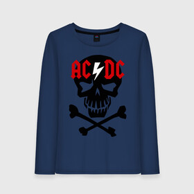 Женский лонгслив хлопок с принтом ACDC skull в Новосибирске, 100% хлопок |  | acdc | rock | блюз рок | рок | рок группа | рок н ролл | хард рок | эйсидиси