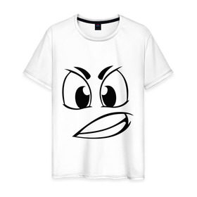 Мужская футболка хлопок с принтом Сердитый в Новосибирске, 100% хлопок | прямой крой, круглый вырез горловины, длина до линии бедер, слегка спущенное плечо. | Тематика изображения на принте: smile | настроение | сердитый | смайл | смайлик