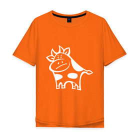 Мужская футболка хлопок Oversize с принтом Буренок в Новосибирске, 100% хлопок | свободный крой, круглый ворот, “спинка” длиннее передней части | буренка | буренок | бык | животные | звери | корова | прикольные картинки