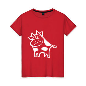 Женская футболка хлопок с принтом Буренок в Новосибирске, 100% хлопок | прямой крой, круглый вырез горловины, длина до линии бедер, слегка спущенное плечо | буренка | буренок | бык | животные | звери | корова | прикольные картинки