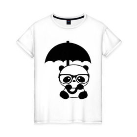 Женская футболка хлопок с принтом Панда под зонтиком в Новосибирске, 100% хлопок | прямой крой, круглый вырез горловины, длина до линии бедер, слегка спущенное плечо | панда