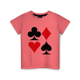 Детская футболка хлопок с принтом Масти карт в Новосибирске, 100% хлопок | круглый вырез горловины, полуприлегающий силуэт, длина до линии бедер | poker | игра | игры | карточная игра | карты | масти карт | покер