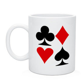 Кружка с принтом Масти карт в Новосибирске, керамика | объем — 330 мл, диаметр — 80 мм. Принт наносится на бока кружки, можно сделать два разных изображения | poker | игра | игры | карточная игра | карты | масти карт | покер