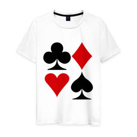 Мужская футболка хлопок с принтом Масти карт в Новосибирске, 100% хлопок | прямой крой, круглый вырез горловины, длина до линии бедер, слегка спущенное плечо. | poker | игра | игры | карточная игра | карты | масти карт | покер