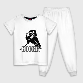 Детская пижама хлопок с принтом Hockey (Хоккей) в Новосибирске, 100% хлопок |  брюки и футболка прямого кроя, без карманов, на брюках мягкая резинка на поясе и по низу штанин
 | спорт | спортсмен | хокеист | хокей | хоккеист | шайба
