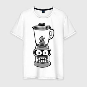 Мужская футболка хлопок с принтом Blender в Новосибирске, 100% хлопок | прямой крой, круглый вырез горловины, длина до линии бедер, слегка спущенное плечо. | futurama | бендер | мультик | мультфильм | робот | футурама