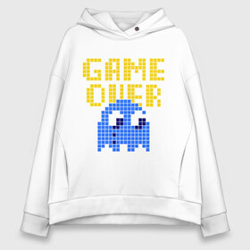 Женское худи Oversize хлопок с принтом game over в Новосибирске, френч-терри — 70% хлопок, 30% полиэстер. Мягкий теплый начес внутри —100% хлопок | боковые карманы, эластичные манжеты и нижняя кромка, капюшон на магнитной кнопке | pacman | игра окончена | игры | пакман | пиксели | пикселы