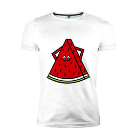 Мужская футболка премиум с принтом Веселый арбуз в Новосибирске, 92% хлопок, 8% лайкра | приталенный силуэт, круглый вырез ворота, длина до линии бедра, короткий рукав | еда | рожица | смайлик | улыбка | улыбочка | фрукты