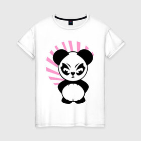 Женская футболка хлопок с принтом Злая панда. в Новосибирске, 100% хлопок | прямой крой, круглый вырез горловины, длина до линии бедер, слегка спущенное плечо | животные | звери | злой | медведь | медвежонок | мишка | прикольные картинки