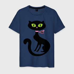 Мужская футболка хлопок с принтом Милая кошечка в Новосибирске, 100% хлопок | прямой крой, круглый вырез горловины, длина до линии бедер, слегка спущенное плечо. | зеленые глаза | кошечка | кошка | черная кошка