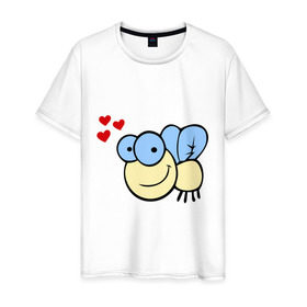 Мужская футболка хлопок с принтом Влюбленная муха. в Новосибирске, 100% хлопок | прямой крой, круглый вырез горловины, длина до линии бедер, слегка спущенное плечо. | влюбленная муха | любовь | муха | насекомые