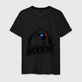 Мужская футболка хлопок с принтом Обезьяна Wooow 3d в Новосибирске, 100% хлопок | прямой крой, круглый вырез горловины, длина до линии бедер, слегка спущенное плечо. | 3d очки | woow | животные | обезъяны | очки