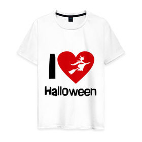 Мужская футболка хлопок с принтом I love halloween (Я люблю хэллоуин) в Новосибирске, 100% хлопок | прямой крой, круглый вырез горловины, длина до линии бедер, слегка спущенное плечо. | 31 октября | hallowin | haloveen | haloven | halovin | halowen | hellowee | heloven | helovin | день всех святых | день святых | привидение | призрак | смайл | халлоуин | халоуин | халувин | хелловин | хеллоуин | хеллуин | хеловин