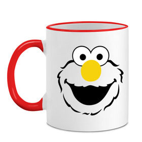 Кружка двухцветная с принтом Sesame Street Elmo Big Smile в Новосибирске, керамика | объем — 330 мл, диаметр — 80 мм. Цветная ручка и кайма сверху, в некоторых цветах — вся внутренняя часть | Тематика изображения на принте: cookie monster | elmo | sesame street | улица сезам