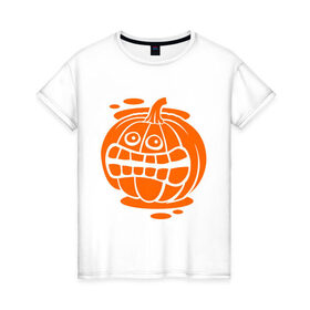 Женская футболка хлопок с принтом Испуганная тыква в Новосибирске, 100% хлопок | прямой крой, круглый вырез горловины, длина до линии бедер, слегка спущенное плечо | halloween | испуганная тыква | тыква | хеллоуин
