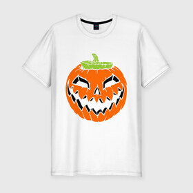 Мужская футболка премиум с принтом Хэллоуин тыква в Новосибирске, 92% хлопок, 8% лайкра | приталенный силуэт, круглый вырез ворота, длина до линии бедра, короткий рукав | halloween | jack o man | октябрь | тыква | хэллоуин