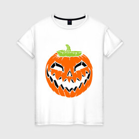 Женская футболка хлопок с принтом Хэллоуин тыква в Новосибирске, 100% хлопок | прямой крой, круглый вырез горловины, длина до линии бедер, слегка спущенное плечо | halloween | jack o man | октябрь | тыква | хэллоуин
