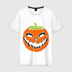 Мужская футболка хлопок с принтом Хэллоуин тыква в Новосибирске, 100% хлопок | прямой крой, круглый вырез горловины, длина до линии бедер, слегка спущенное плечо. | halloween | jack o man | октябрь | тыква | хэллоуин