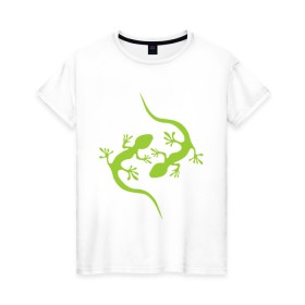 Женская футболка хлопок с принтом Ящерицы в Новосибирске, 100% хлопок | прямой крой, круглый вырез горловины, длина до линии бедер, слегка спущенное плечо | зеленый | ящерки | ящеры