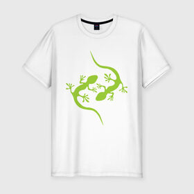Мужская футболка премиум с принтом Ящерицы в Новосибирске, 92% хлопок, 8% лайкра | приталенный силуэт, круглый вырез ворота, длина до линии бедра, короткий рукав | зеленый | ящерки | ящеры
