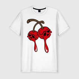 Мужская футболка премиум с принтом Мертвые вишенки в Новосибирске, 92% хлопок, 8% лайкра | приталенный силуэт, круглый вырез ворота, длина до линии бедра, короткий рукав | halloween | skull | вишня | хэллоуин | череп