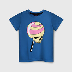Детская футболка хлопок с принтом Черепок на палочке в Новосибирске, 100% хлопок | круглый вырез горловины, полуприлегающий силуэт, длина до линии бедер | halloween | конфета | леденец | хеллоуин | череп | чупачупс