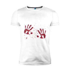 Мужская футболка премиум с принтом Кровавые отпечатки в Новосибирске, 92% хлопок, 8% лайкра | приталенный силуэт, круглый вырез ворота, длина до линии бедра, короткий рукав | blood | halloween | кровь | подарок на хэллоуин | сюрприз на хэллоуин | хэллоуин