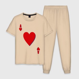 Мужская пижама хлопок с принтом Червовый туз в Новосибирске, 100% хлопок | брюки и футболка прямого кроя, без карманов, на брюках мягкая резинка на поясе и по низу штанин
 | игральные карты | карты | покер | туз | черви