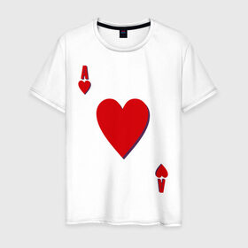 Мужская футболка хлопок с принтом Червовый туз в Новосибирске, 100% хлопок | прямой крой, круглый вырез горловины, длина до линии бедер, слегка спущенное плечо. | Тематика изображения на принте: игральные карты | карты | покер | туз | черви