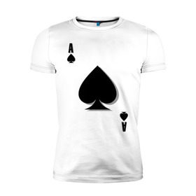Мужская футболка премиум с принтом Пиковый туз в Новосибирске, 92% хлопок, 8% лайкра | приталенный силуэт, круглый вырез ворота, длина до линии бедра, короткий рукав | игральные карты | карты | пики | покер | туз