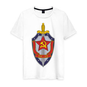 Мужская футболка хлопок с принтом ВЧК-КГБ в Новосибирске, 100% хлопок | прямой крой, круглый вырез горловины, длина до линии бедер, слегка спущенное плечо. | знак кгб | советская символика | ссср | эмблема