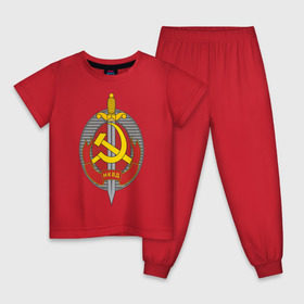 Детская пижама хлопок с принтом НКВД в Новосибирске, 100% хлопок |  брюки и футболка прямого кроя, без карманов, на брюках мягкая резинка на поясе и по низу штанин
 | нагрудный знак | символика ссср | ссср | эмблема