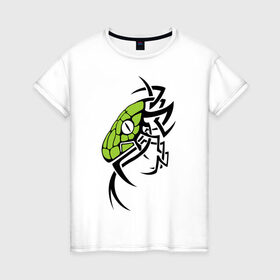 Женская футболка хлопок с принтом Змея тату в Новосибирске, 100% хлопок | прямой крой, круглый вырез горловины, длина до линии бедер, слегка спущенное плечо | Тематика изображения на принте: змея | орнамент | тату | трайбл | узор