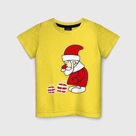 Детская футболка хлопок с принтом Дед мороз с подарками в Новосибирске, 100% хлопок | круглый вырез горловины, полуприлегающий силуэт, длина до линии бедер | 