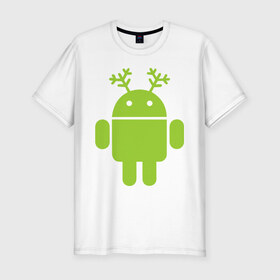Мужская футболка премиум с принтом Новогодний андроид в Новосибирске, 92% хлопок, 8% лайкра | приталенный силуэт, круглый вырез ворота, длина до линии бедра, короткий рукав | 