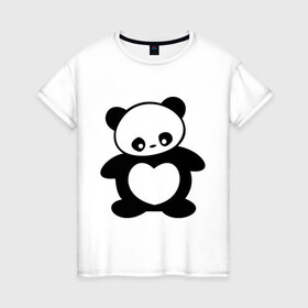 Женская футболка хлопок с принтом Мишка с сердцем в Новосибирске, 100% хлопок | прямой крой, круглый вырез горловины, длина до линии бедер, слегка спущенное плечо | панда