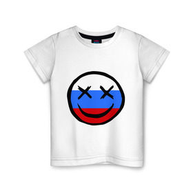 Детская футболка хлопок с принтом Русский смайл в Новосибирске, 100% хлопок | круглый вырез горловины, полуприлегающий силуэт, длина до линии бедер | russia | россия | смайл | улыбка | флаг