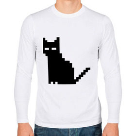 Мужской лонгслив хлопок с принтом Пиксельный котик в Новосибирске, 100% хлопок |  | 90 | cat | kitten | kitty | pixel | кот | котейка | котик | котики | пиксель