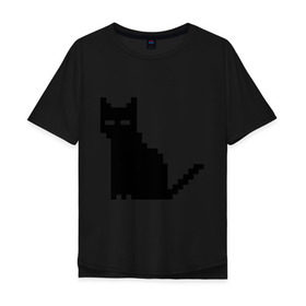 Мужская футболка хлопок Oversize с принтом Пиксельный котик в Новосибирске, 100% хлопок | свободный крой, круглый ворот, “спинка” длиннее передней части | 90 | cat | kitten | kitty | pixel | кот | котейка | котик | котики | пиксель