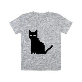Детская футболка хлопок с принтом Пиксельный котик в Новосибирске, 100% хлопок | круглый вырез горловины, полуприлегающий силуэт, длина до линии бедер | 90 | cat | kitten | kitty | pixel | кот | котейка | котик | котики | пиксель