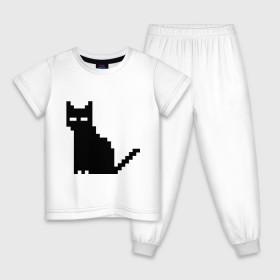 Детская пижама хлопок с принтом Пиксельный котик в Новосибирске, 100% хлопок |  брюки и футболка прямого кроя, без карманов, на брюках мягкая резинка на поясе и по низу штанин
 | 90 | cat | kitten | kitty | pixel | кот | котейка | котик | котики | пиксель