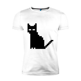 Мужская футболка премиум с принтом Пиксельный котик в Новосибирске, 92% хлопок, 8% лайкра | приталенный силуэт, круглый вырез ворота, длина до линии бедра, короткий рукав | Тематика изображения на принте: 90 | cat | kitten | kitty | pixel | кот | котейка | котик | котики | пиксель