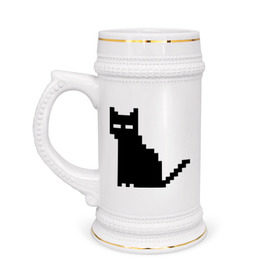 Кружка пивная с принтом Пиксельный котик в Новосибирске,  керамика (Материал выдерживает высокую температуру, стоит избегать резкого перепада температур) |  объем 630 мл | Тематика изображения на принте: 90 | cat | kitten | kitty | pixel | кот | котейка | котик | котики | пиксель