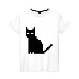 Женская футболка хлопок с принтом Пиксельный котик в Новосибирске, 100% хлопок | прямой крой, круглый вырез горловины, длина до линии бедер, слегка спущенное плечо | 90 | cat | kitten | kitty | pixel | кот | котейка | котик | котики | пиксель