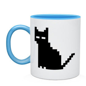 Кружка двухцветная с принтом Пиксельный котик в Новосибирске, керамика | объем — 330 мл, диаметр — 80 мм. Цветная ручка и кайма сверху, в некоторых цветах — вся внутренняя часть | 90 | cat | kitten | kitty | pixel | кот | котейка | котик | котики | пиксель